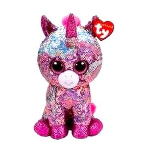 Ty Beanie FLIPPABLES Sparkle Pink Unicorn Sequin Medium Plush Stuffed Animal Toy